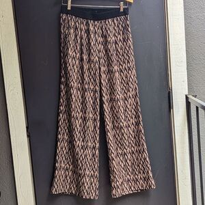 Sanctuary Printed Wide Leg Pants Brown Pull On Elastic Waist Boho